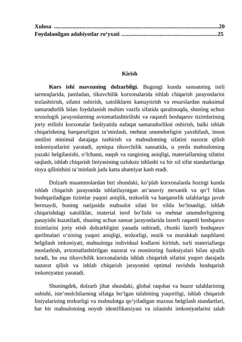 Tikuvchilik korxonalarida ishlatiladigan lazerli raqamli boshqarish qurilmasini loyihalashtirish 2