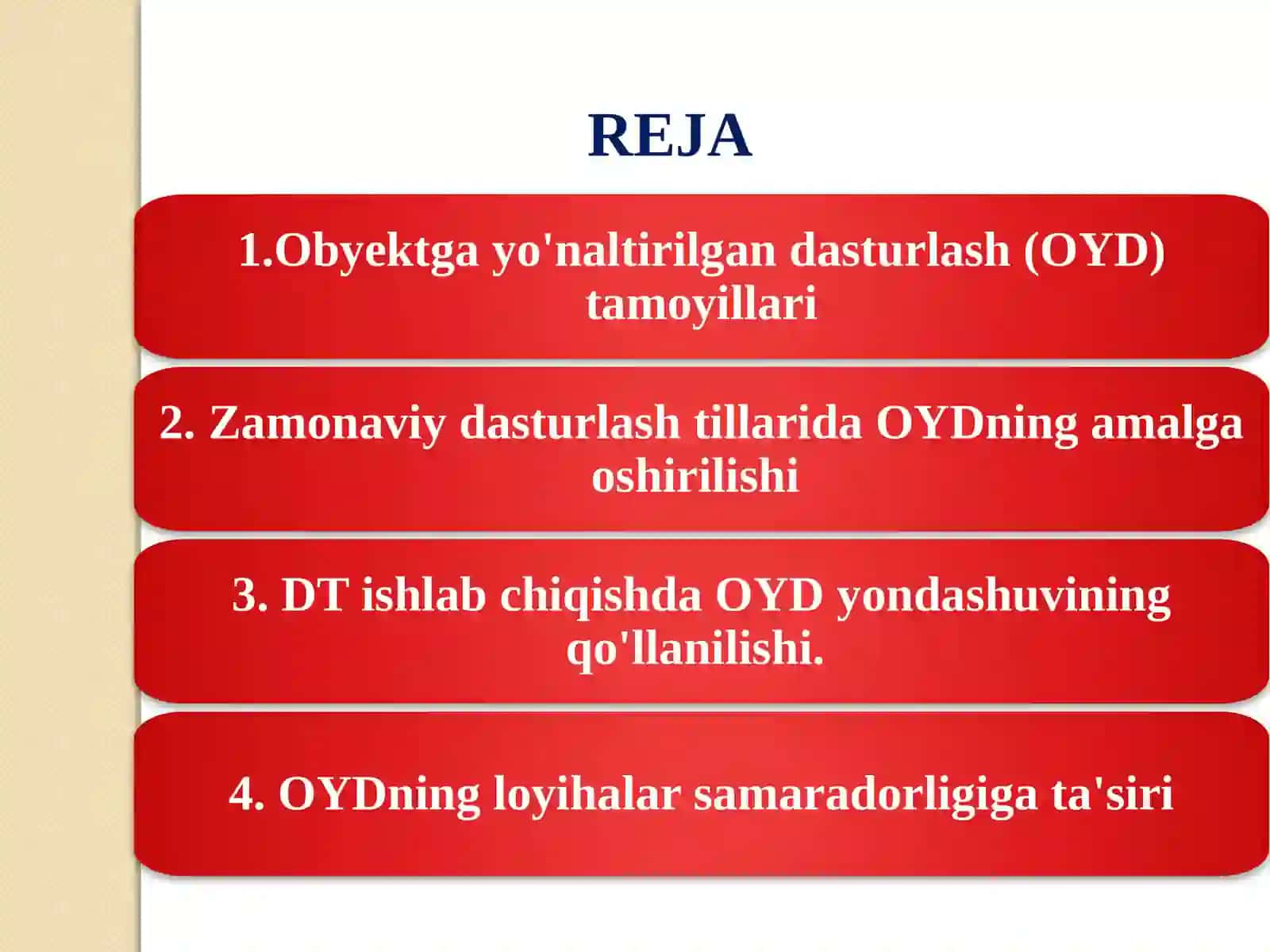 Obyektga yoʻnaltirilgan dasturlashning zamonaviy dasturlash texnologiyalarida ishlatilishi 2