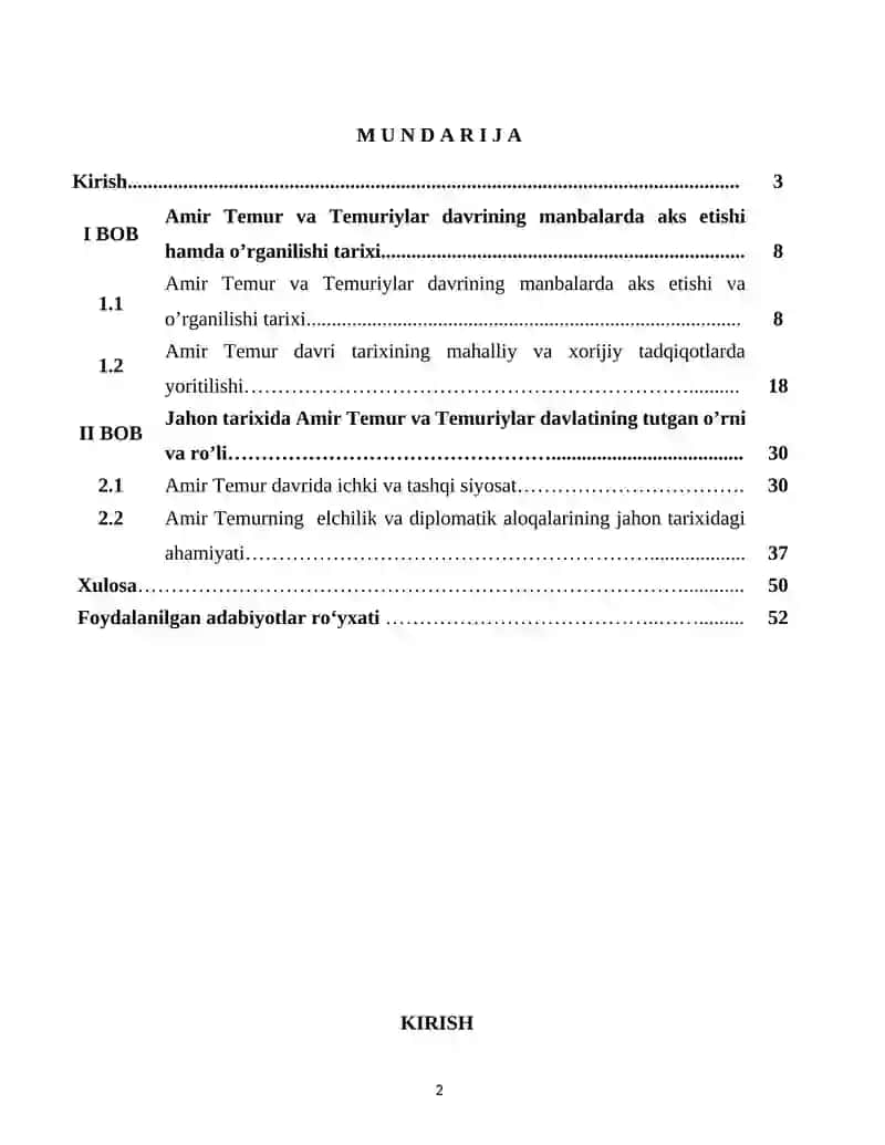 Amir Temurning Jahon tarixida tutga o`rni -BMI 2