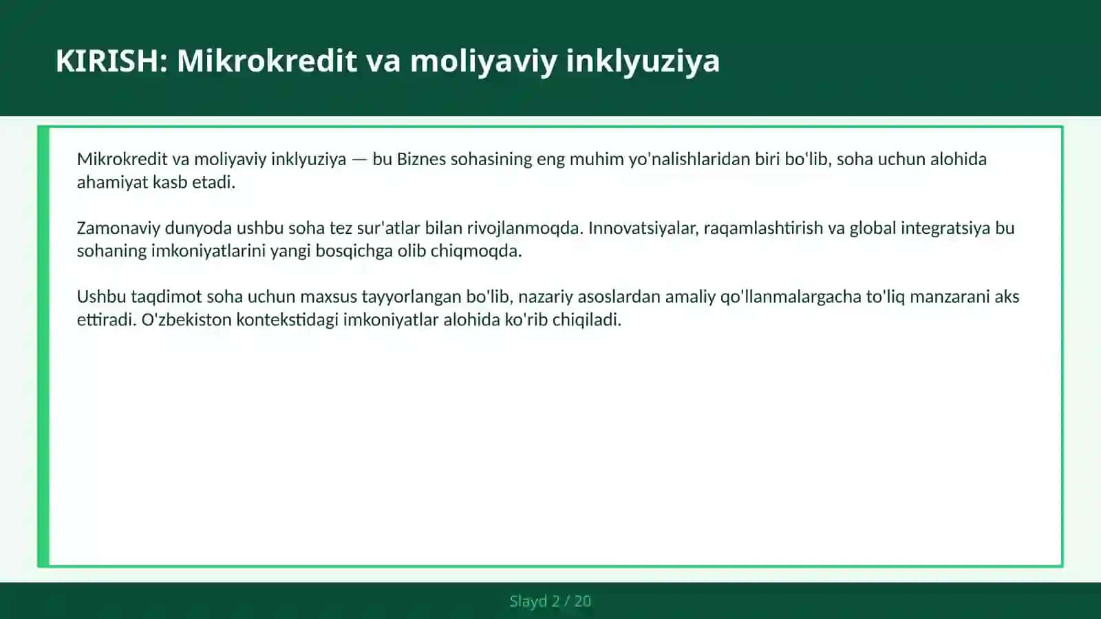 Mikrokredit va moliyaviy inklyuziya 2