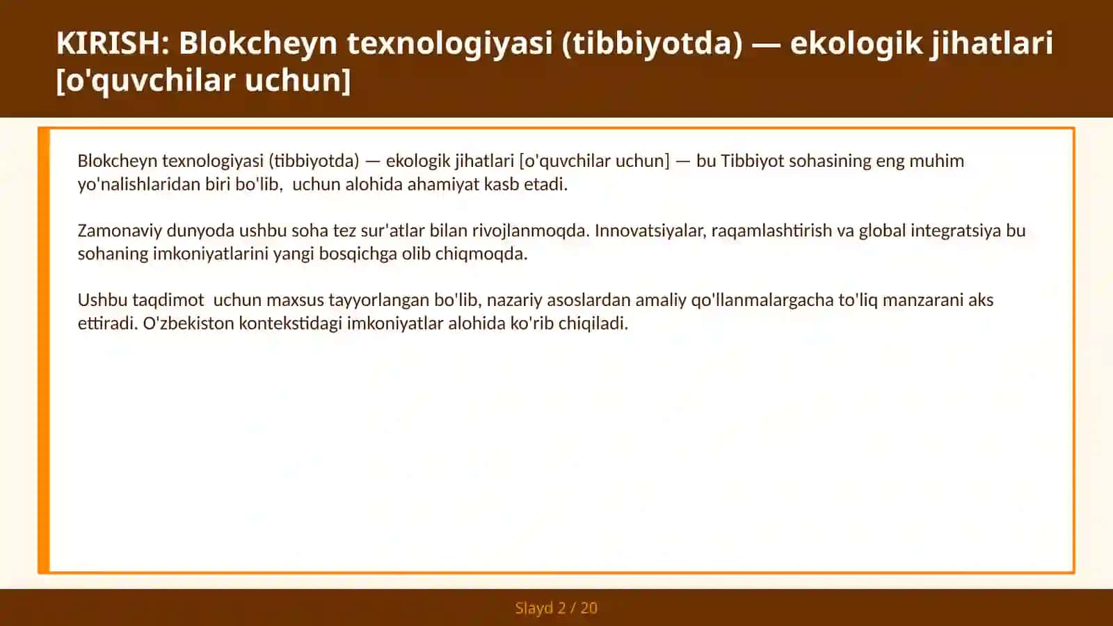 Blokcheyn texnologiyasi (tibbiyotda) — ekologik jihatlari 2