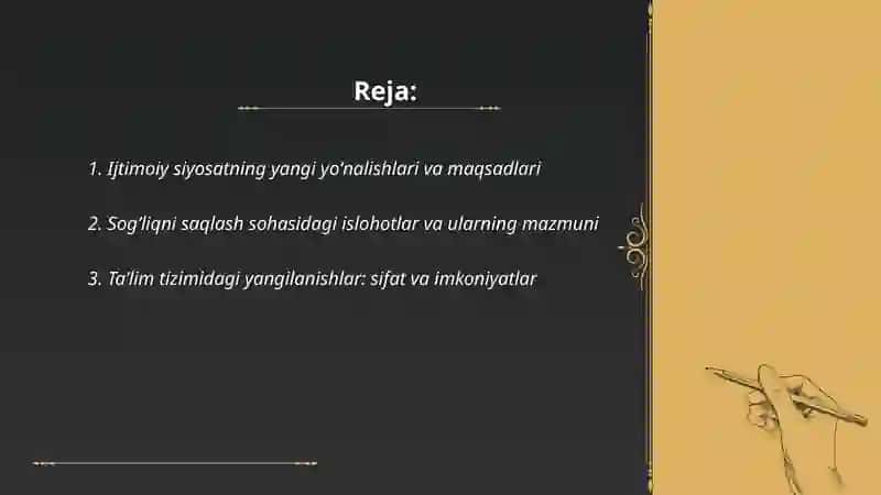 Ijtimoiy sohada amalga oshirilayotgan oʻzgarishlar mazmuni va mohiyati 2