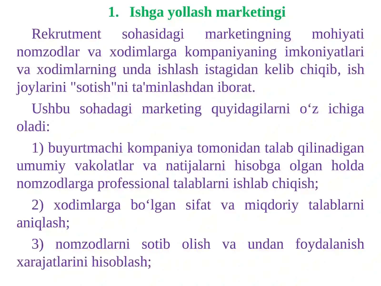 ISHGA YOLLASH MARKETINGI. REKRUTMENTDA MARKETING TEXNOLOGIYALARI 2