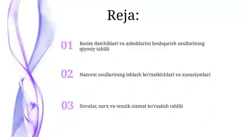 Bosim o'lchash o'zgartirgichlari va asboblari ustidan nazorat usullarining qiyosiy tahlili 2