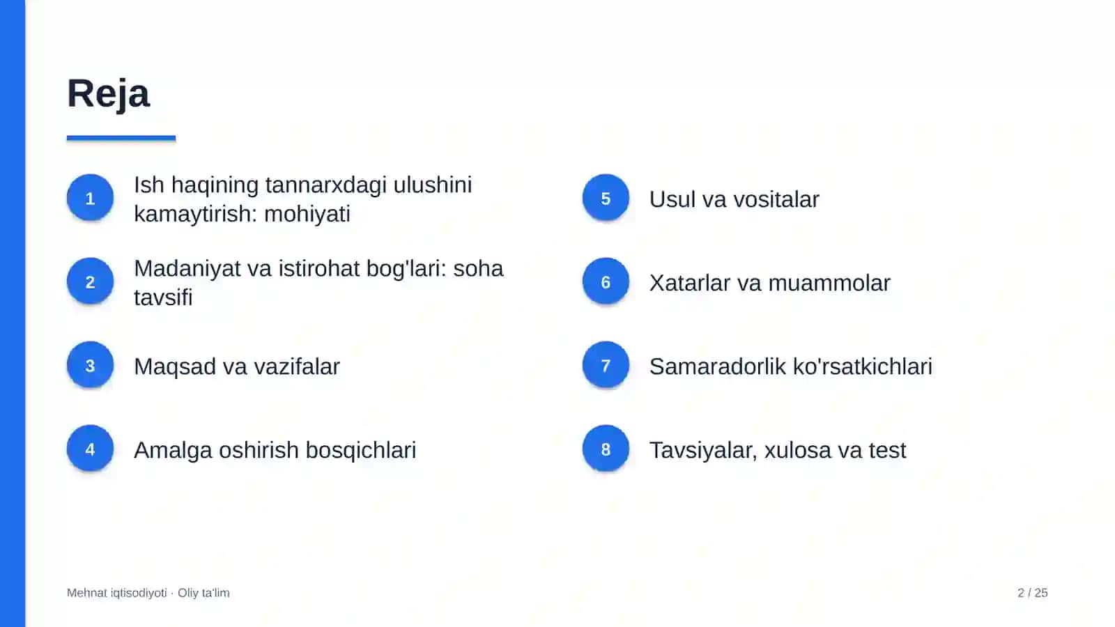 Madaniyat va istirohat bog'larida ish haqi xarajatlarining mahsulot tannarxidagi ulushini kamaytirish 2