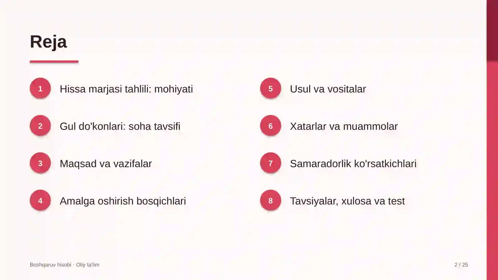 Gul do'konlarida hissa marjasini tahlil qilish 2