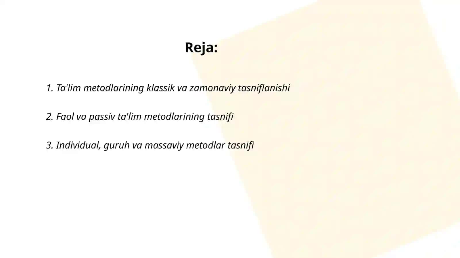 Ta'lim metodlatining tasniflanishi 2