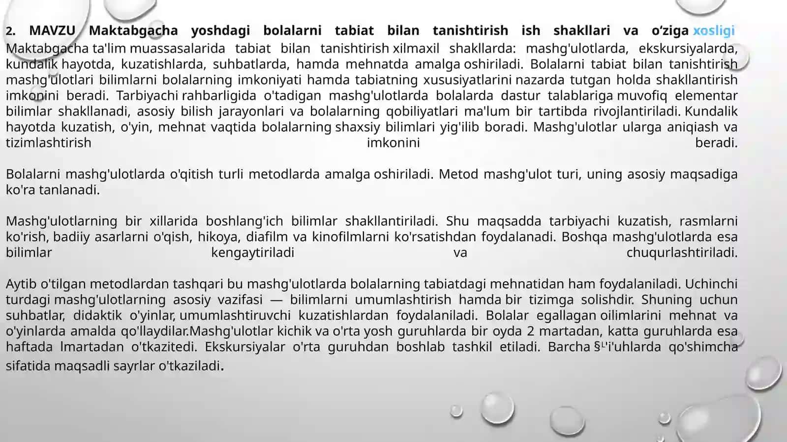 Maktabgacha yoshdagi bolalarni tabiat bilan tanishtirish ish shakllari va o‘zigaxosligi 2