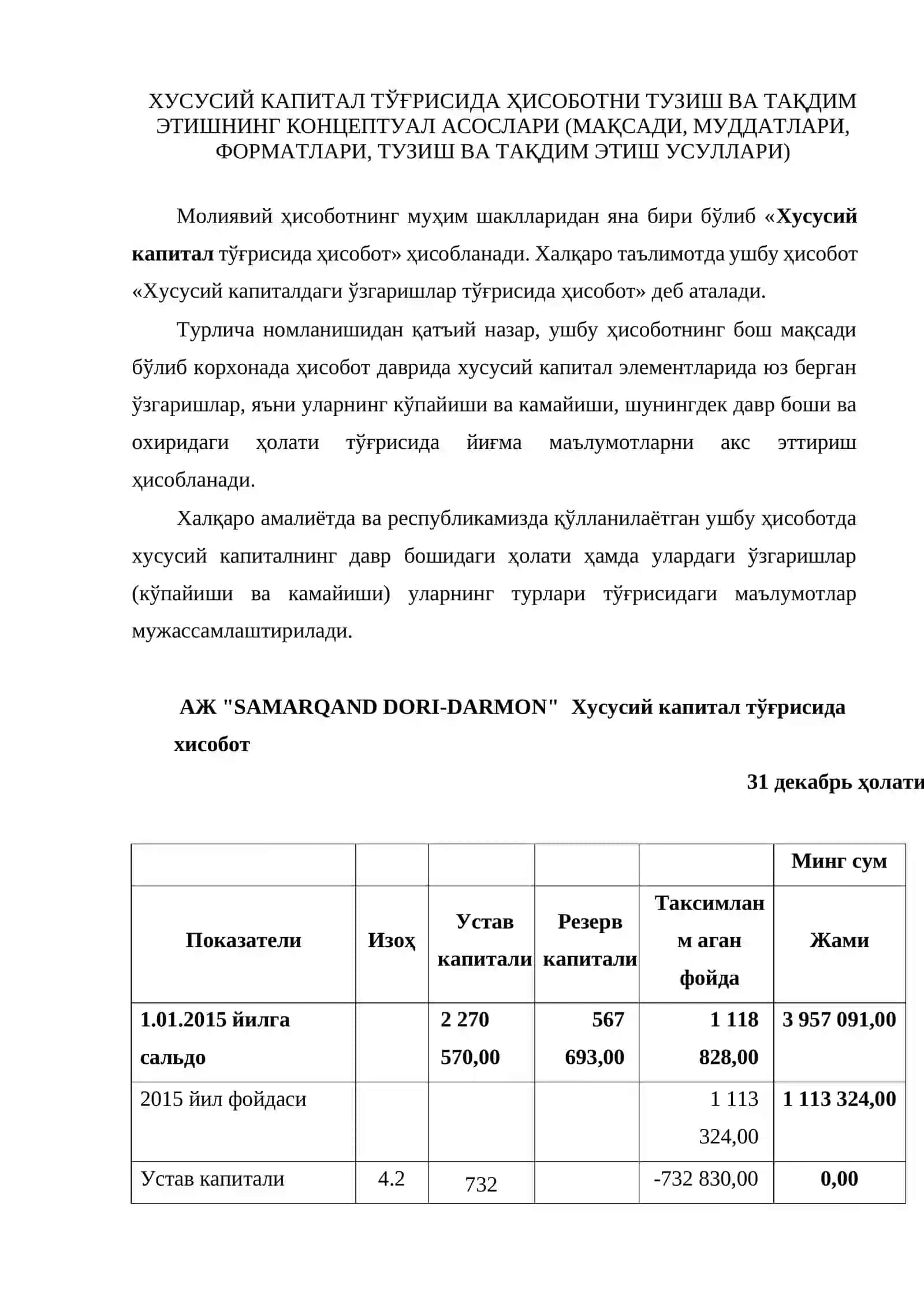 Хусусий капитал тўғрисида ҳисоботни тузиш ва тақдим этишнинг концептуал асослари 2