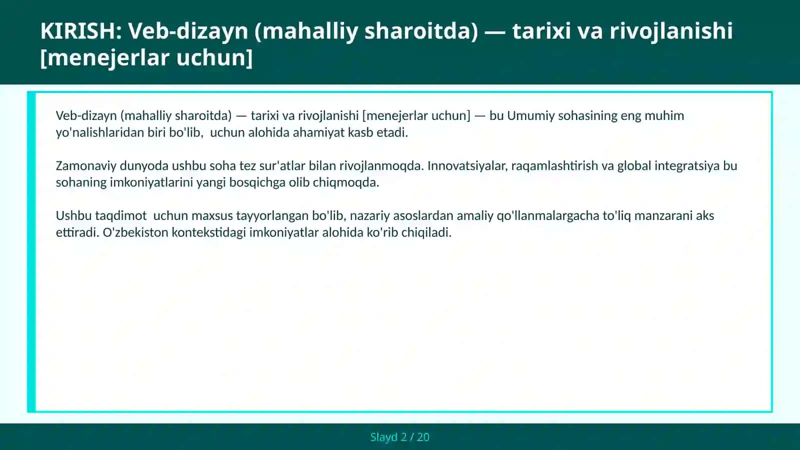 VEB-DIZAYN (MAHALLIY SHAROITDA) — TARIXI VA RIVOJLANISHI [MENEJERLAR UCHUN] 2