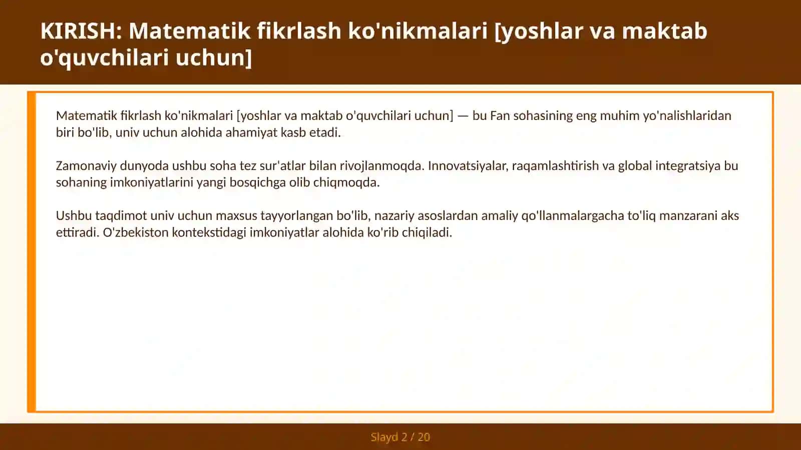 Matematik fikrlash ko'nikmalari [yoshlar va maktab o'quvchilari uchun] 2