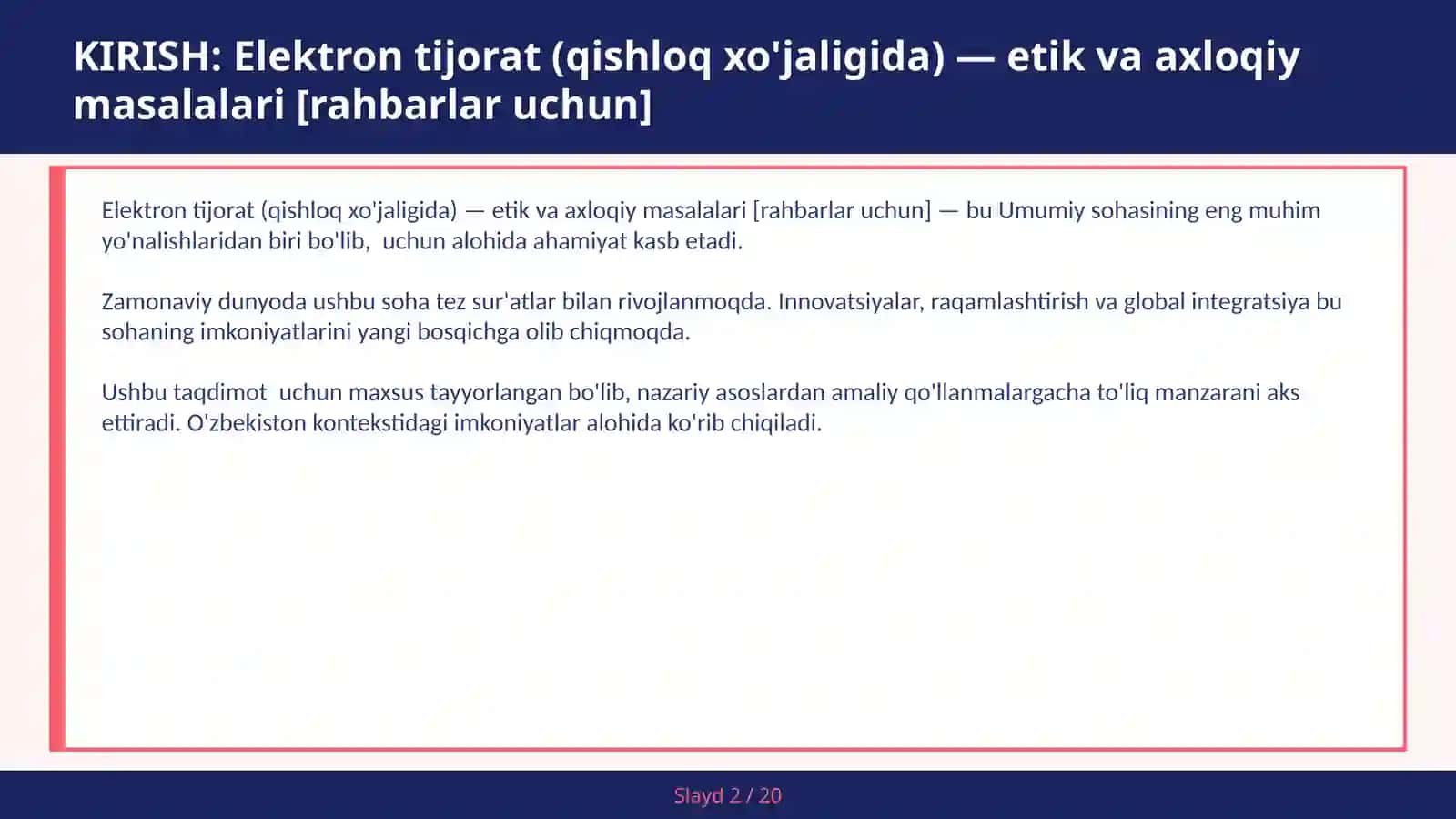 Elektron Tijorat (Qishloq Xo'jaligida) — Etik va Axloqiy Masalalari [Rahbarlar Uchun] 2