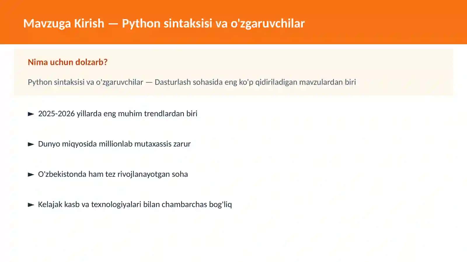 Python sintaksisi va o'zgaruvchilar 2