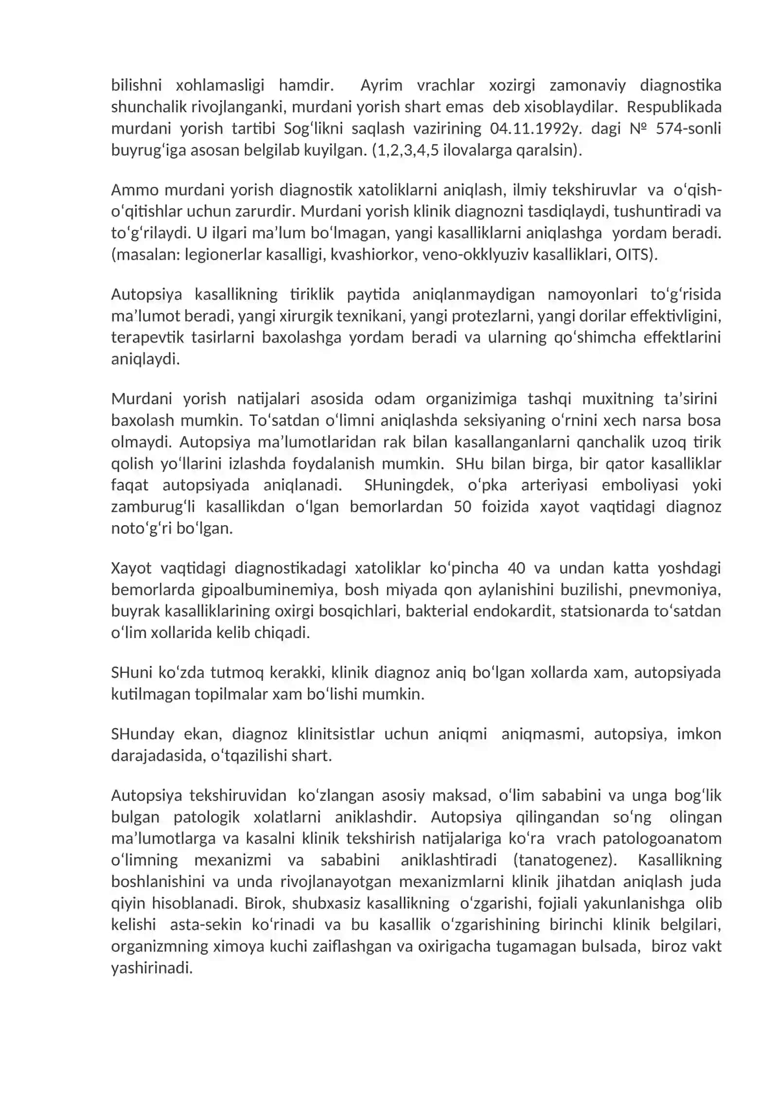 34-Mavzu.Patologik anatomiya xizmatini tashkil etishning qoidalari va uning O‘zbekiston Respublikasi sog‘liqni saqlash tizimida tutgan axamiyati. Kasalliklarni patologoanatomik jihatdan tekshirish va aniqlash usullari. Autopsiya, biopsiya 2