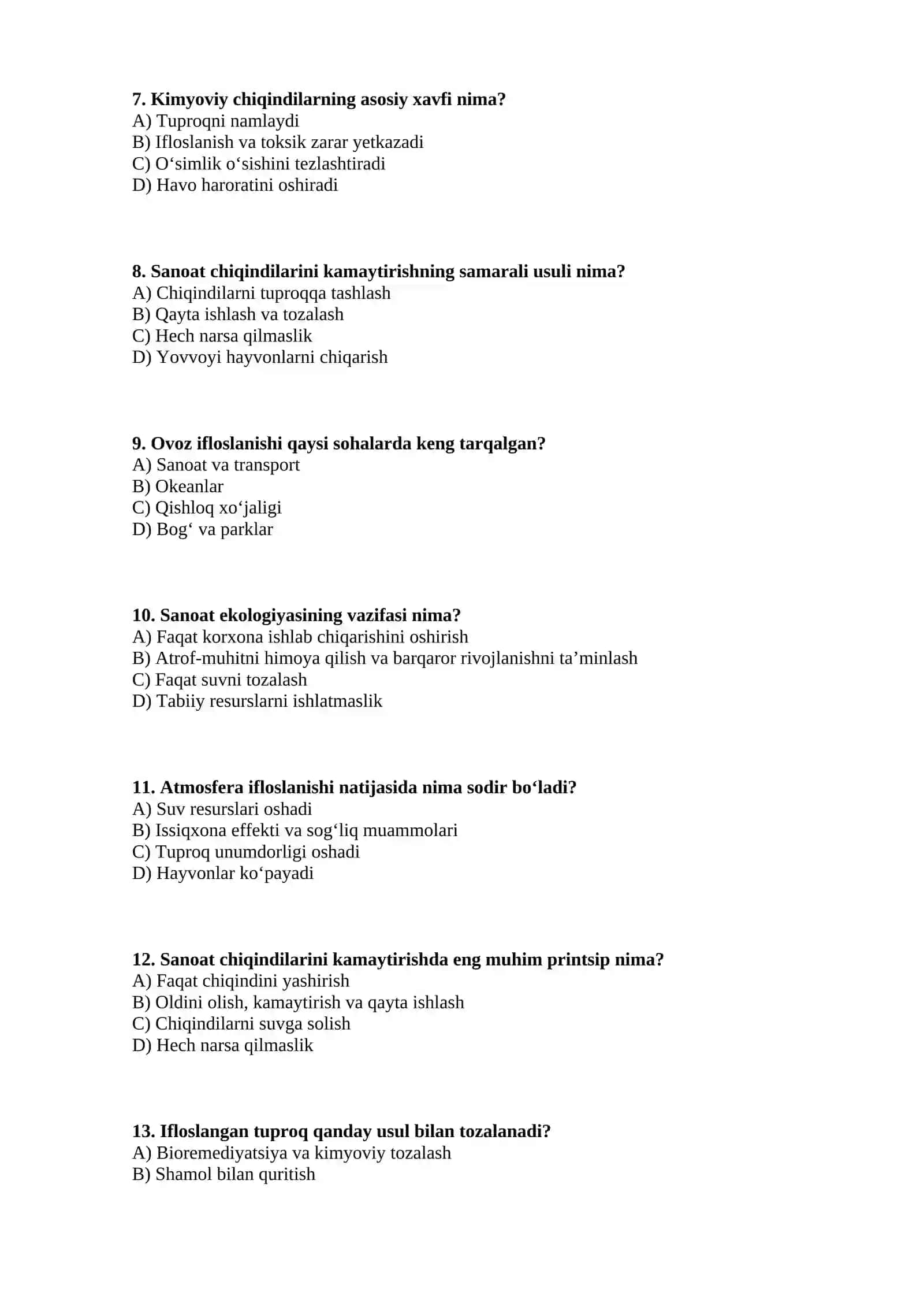 SANOAT EKOLOGIYASI. ATROF MUHITNING IFLOSLANISHI 2