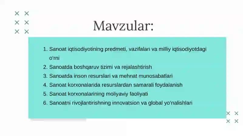Sanoat iqtisodiyoti fanidan amaliy darslar 2