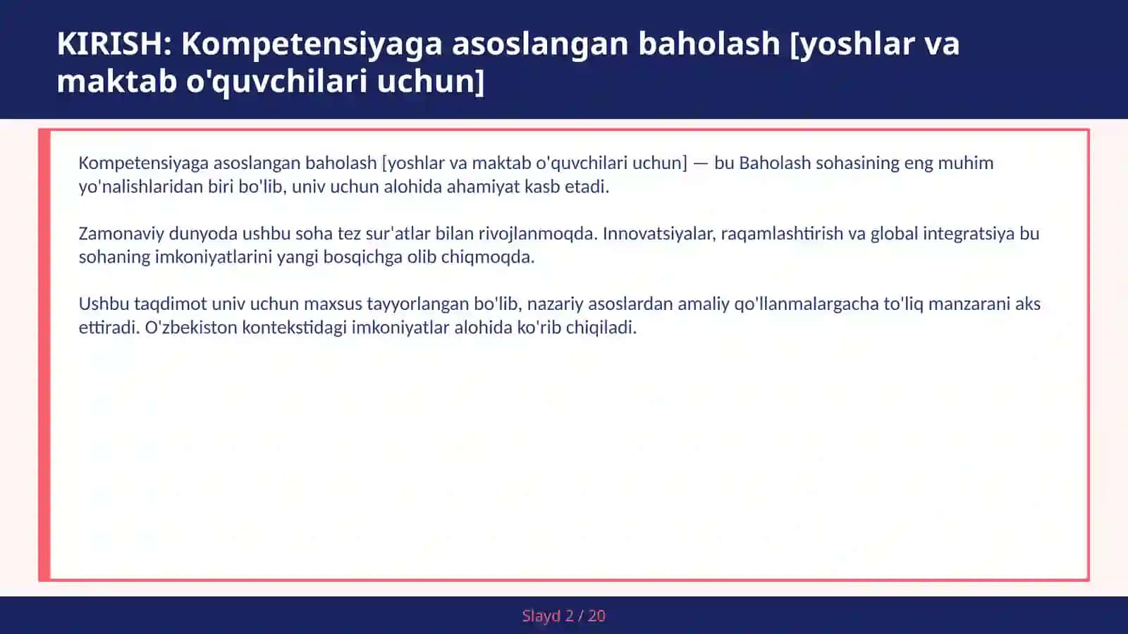 Kompetensiyaga asoslangan baholash [yoshlar va maktab o'quvchilari uchun] 2