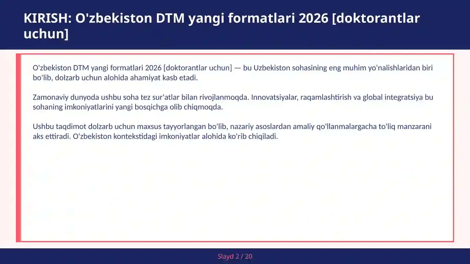 O'zbekiston DTM yangi formatlari 2026 [doktorantlar uchun] 2