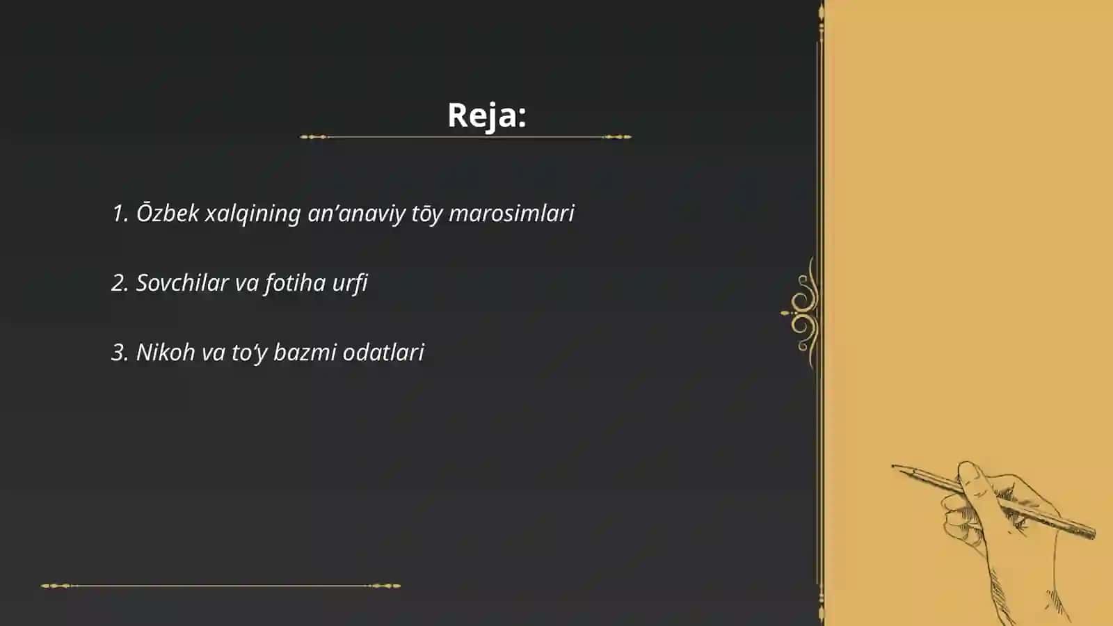 Ōzbek xalqining tōylari, marosimlari, uy-joylari bilan boĝliq urf odatlar 2