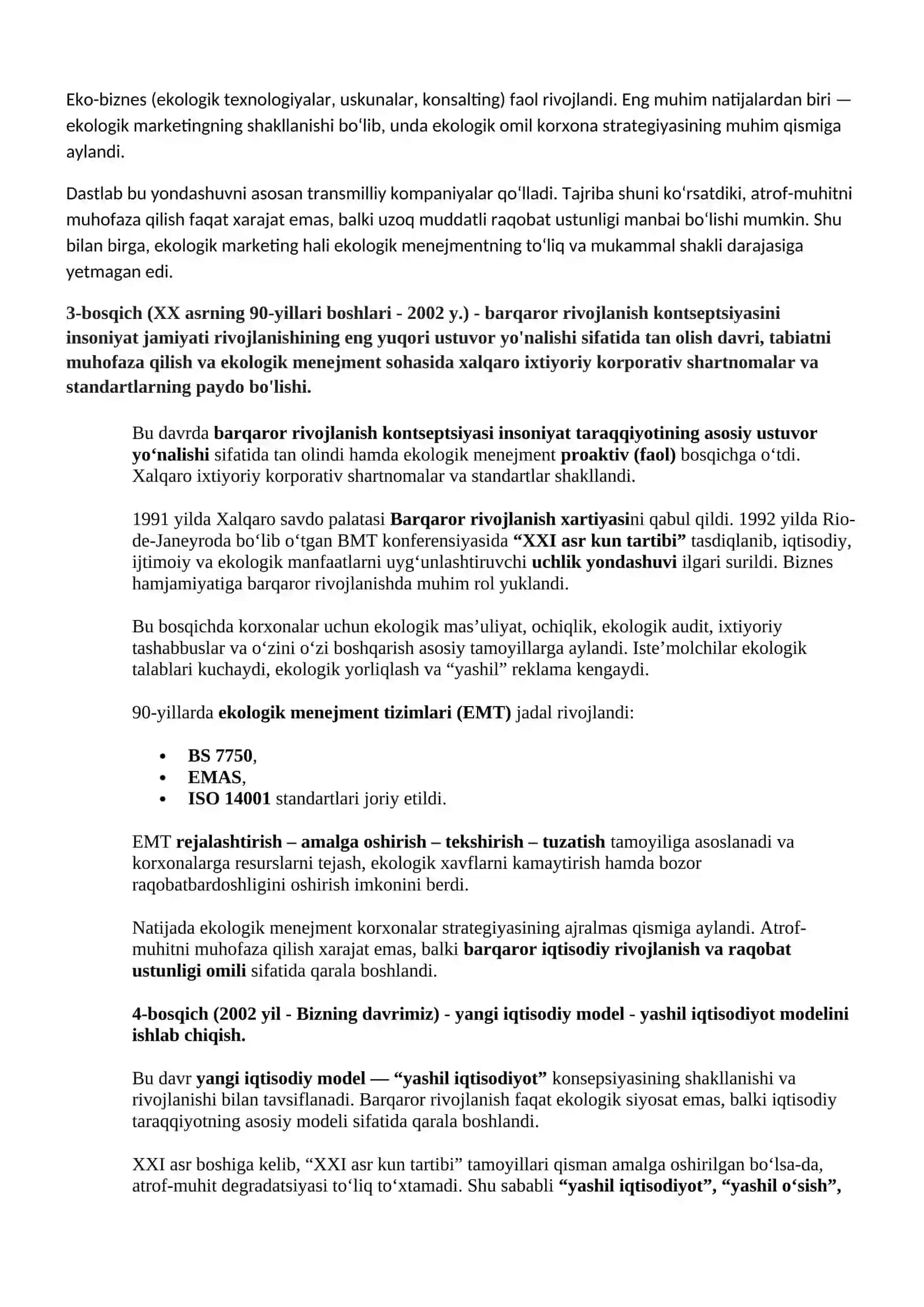 Ekologik menejment fani bo’yicha savol javob 2