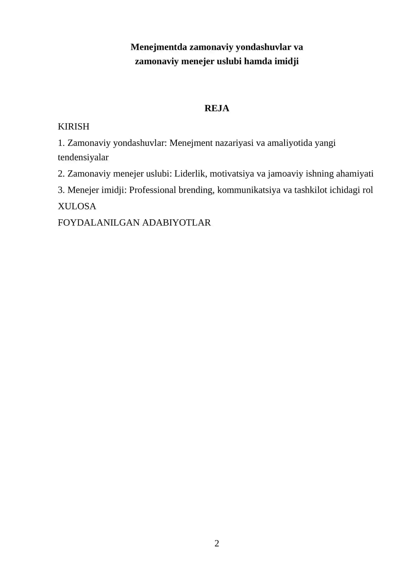 Menejmentda zamonaviy yondashuvlar va zamonaviy menejer uslubi hamda imidji 2