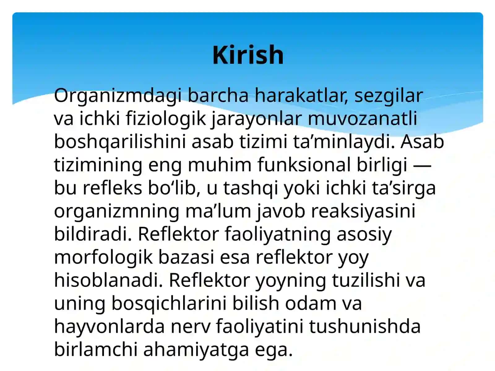 Mavzu: Reflektor yoyini tahlil qilish.Odam va hayvonlarda orqa miya reflekslari. 2