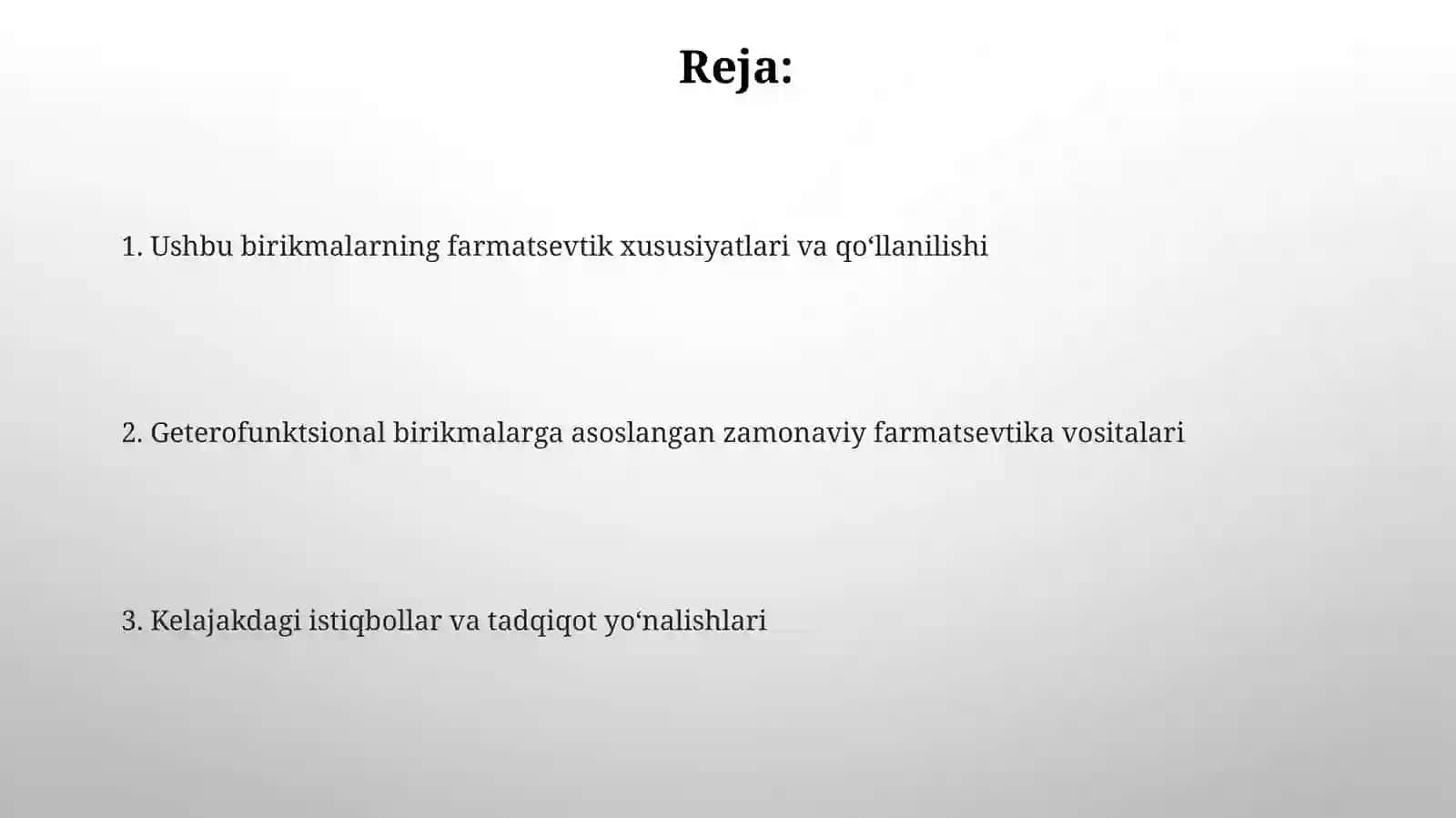 Getero-va polifunksional birikmalar asosida ishlab chiqariladigan zamonaviy dori vositalari 2