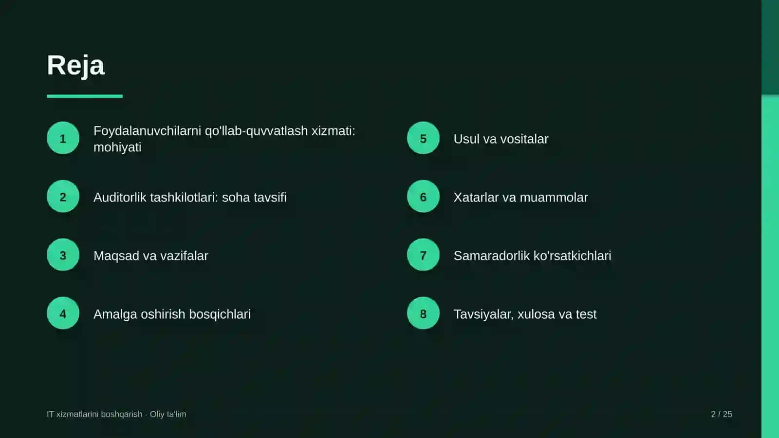 auditorlik tashkilotlarida foydalanuvchilarni qo'llab quvvatlash xizmatini tashkil etish 4986 2