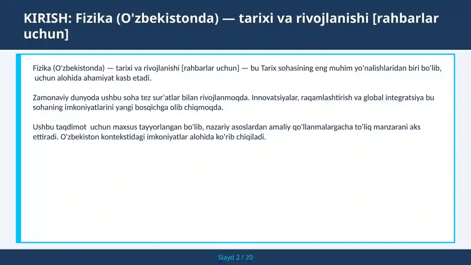 Fizika (O'zbekistonda) — tarixi va rivojlanishi [rahbarlar uchun] 2