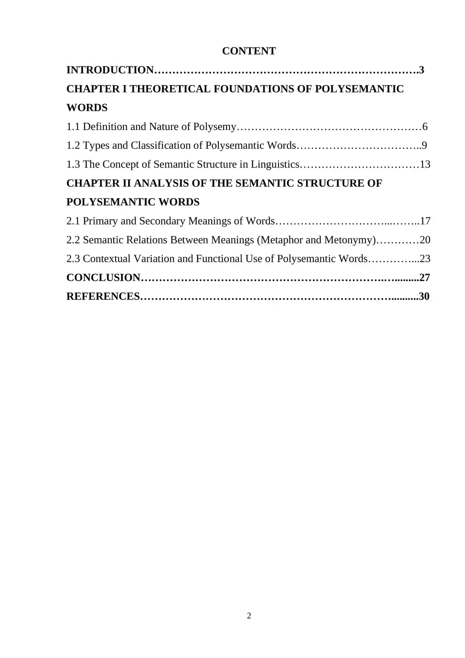 The Semantic Structure of Polysemantic Words 2
