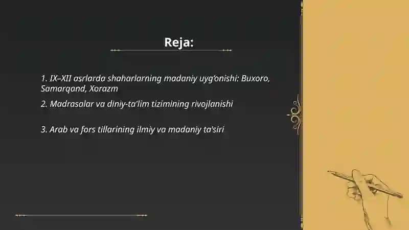 IX-XII asrlarda mamlakatimiz hududida ro’y bergan madaniy uyg’onish 2