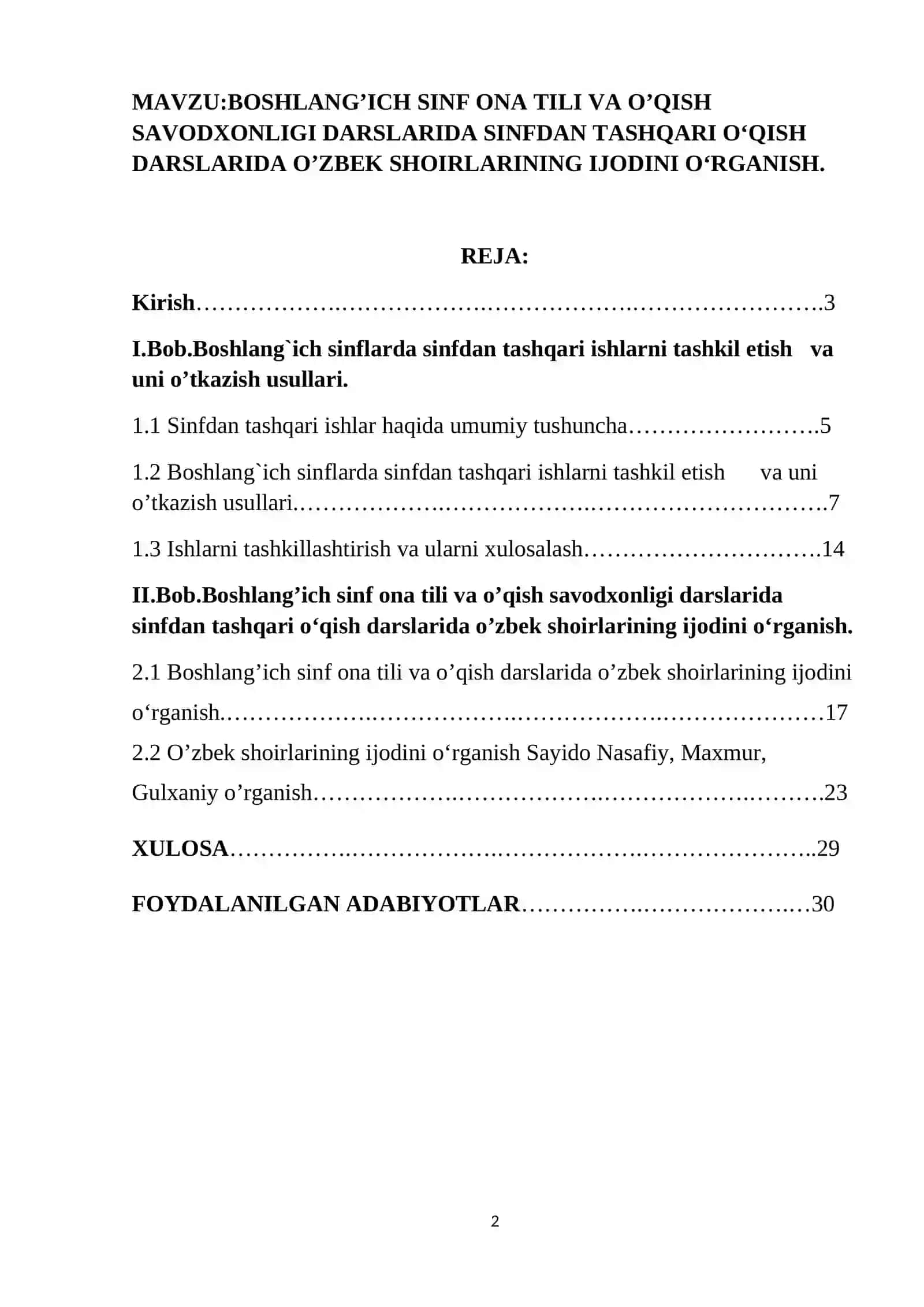 BOSHLANG’ICH SINF ONA TILI VA O’QISH SAVODXONLIGI DARSLARIDA SINFDAN TASHQARI OʻQISH DARSLARIDA O’ZBEK SHOIRLARINING IJODINI OʻRGANISH 2