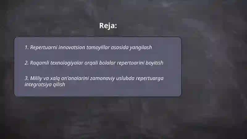 BOLALAR MUSIQA VA SANAT MAKTABI REPERTUARINI INOVATSION TIZIMLASH 2