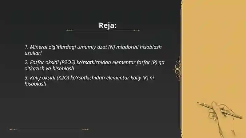Meniral ugitlardagi ozuqa elementlarini hisoblash 2