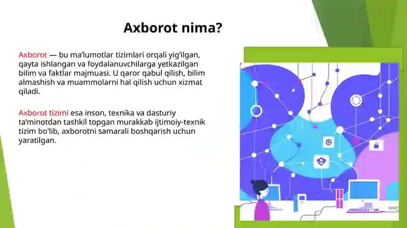 AXBOROT VA UNING TURLARINING TURLI SOHALARDA QO’LLANISHI 2