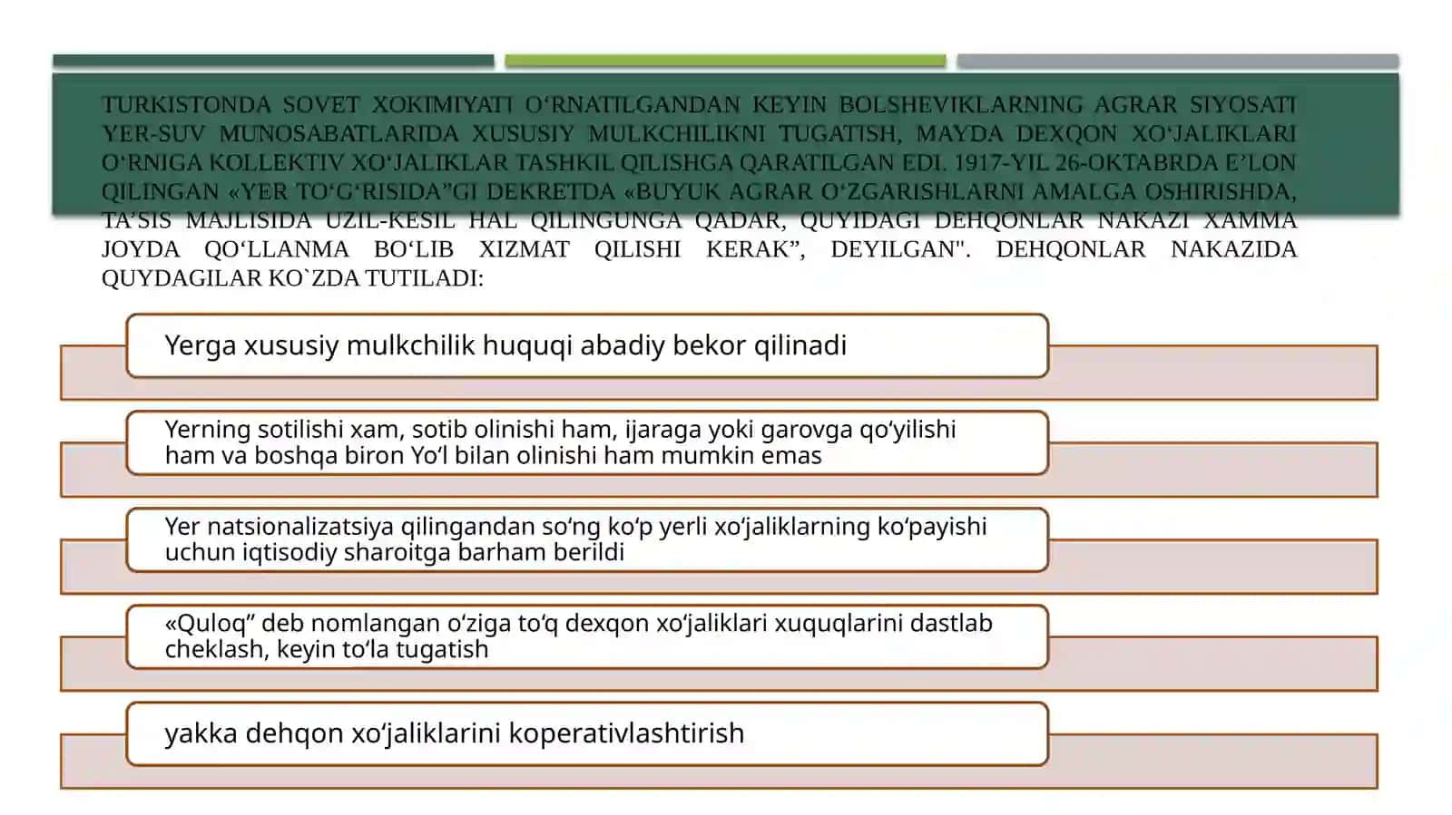 Turkistonda agrar sohadagi munosabatlar, paxtachilik va u bilan bog`liq sanoat korxonalarining faoliyati 2