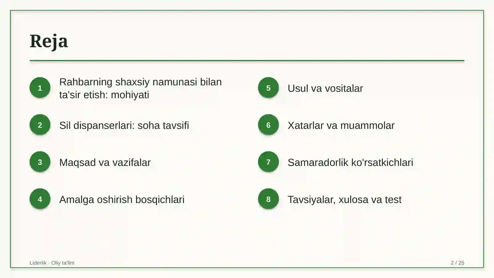 silga qarshi kurash dispanserlarida rahbarning shaxsiy namunasi orqali ta'sir etish 1292 2