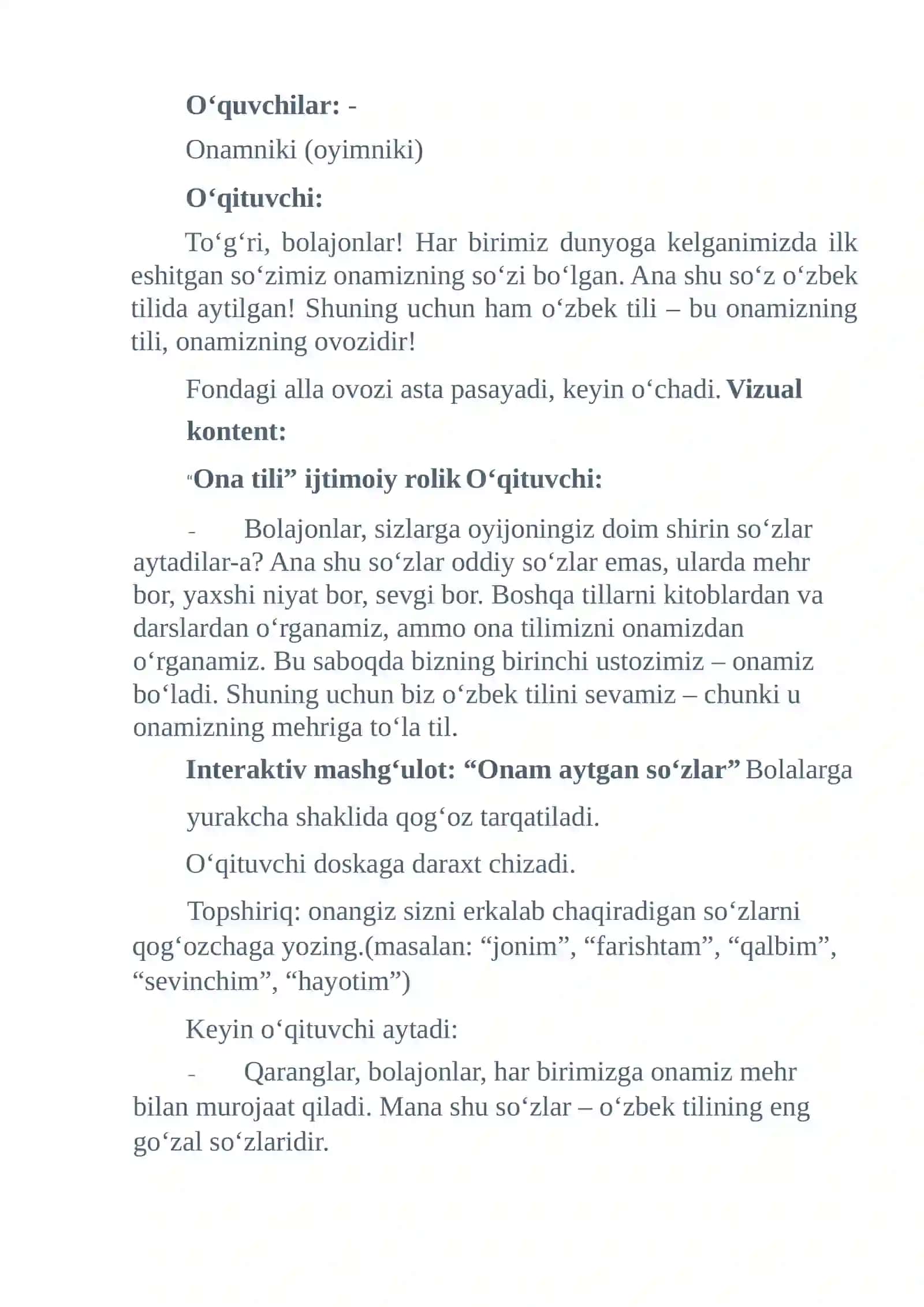 8-mavzu  21-oktabr – “O‘zbek tili bayrami” kuni        Metodologiya  DARS SSENARIYSI 2