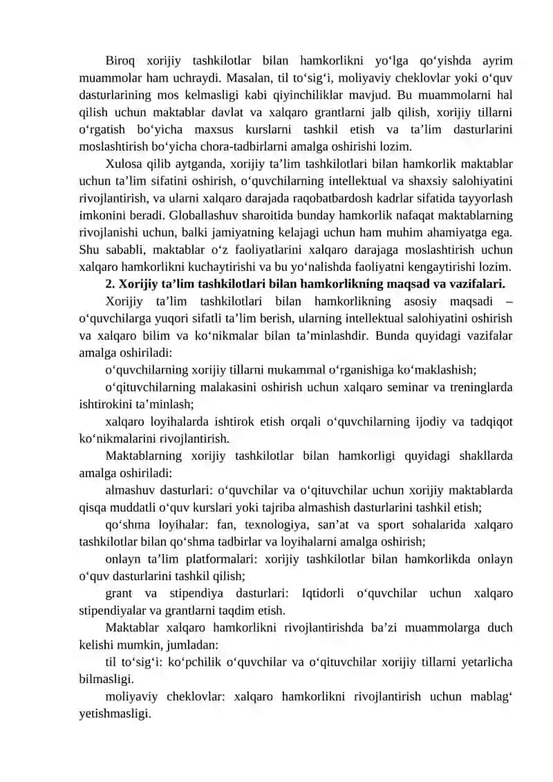 Xorijiy ta’lim tashkilotlari bilan hamkorlik munosabatlari 2
