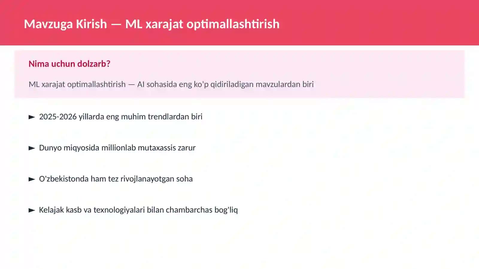 ML xarajat optimallashtirish 2
