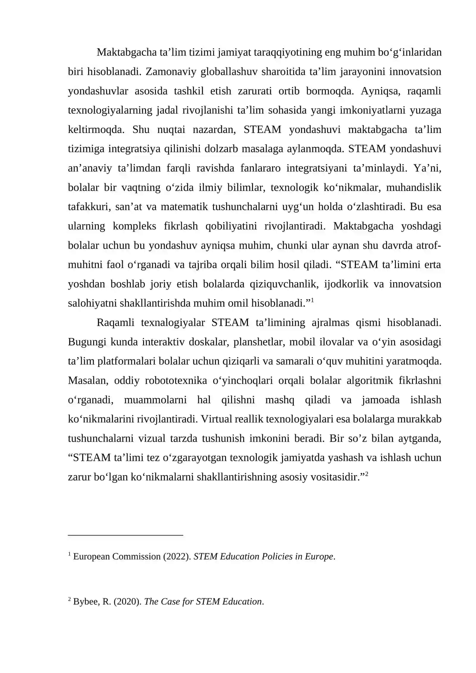 RAQAMLI TEXNALOGIYALAR ASOSIDA MAKTABGACHA TA’LIMDA STEAM YONDASHUVINI RIVOJLANTIRISH 2