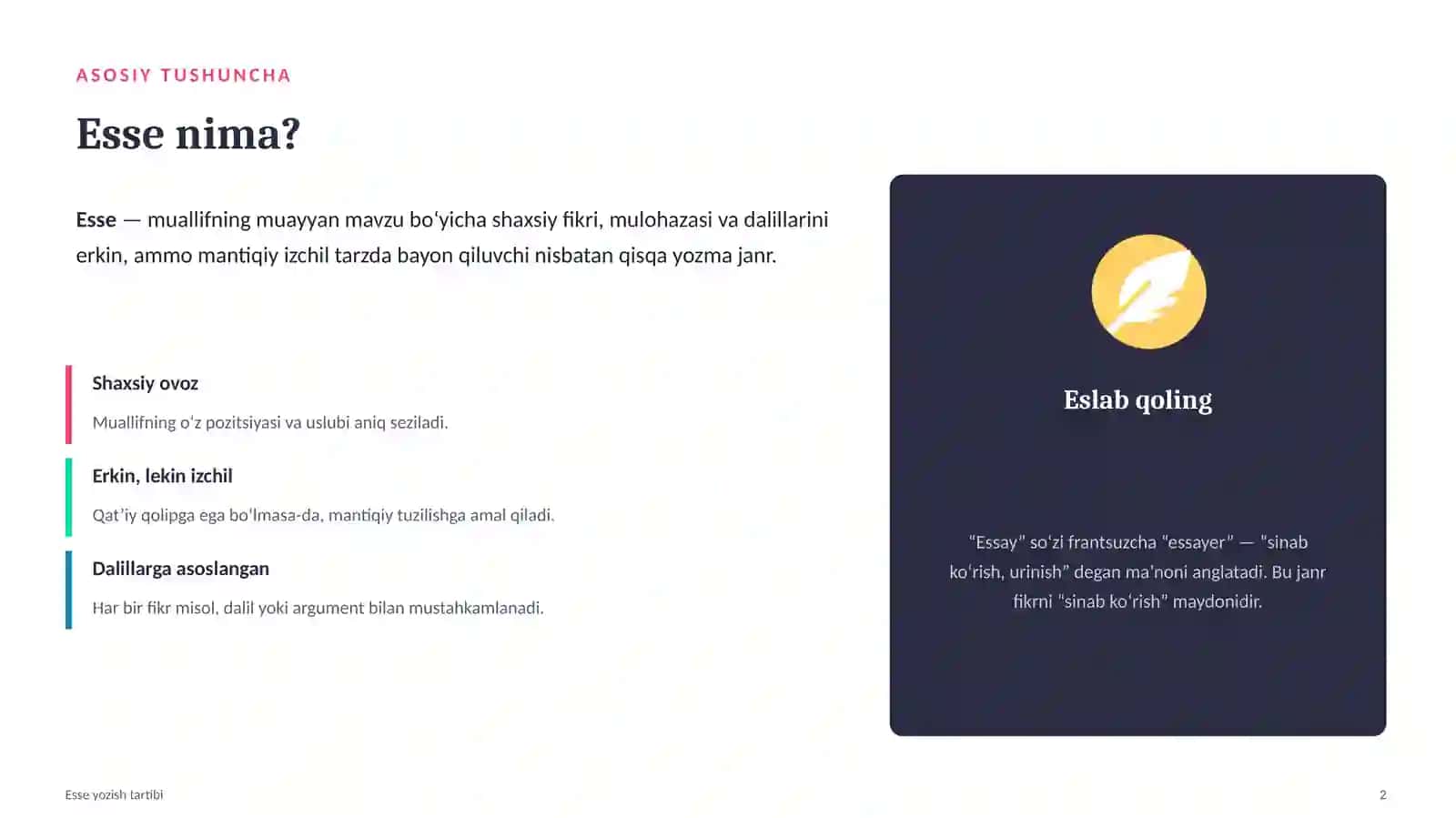 Esse yozish tartibi 2