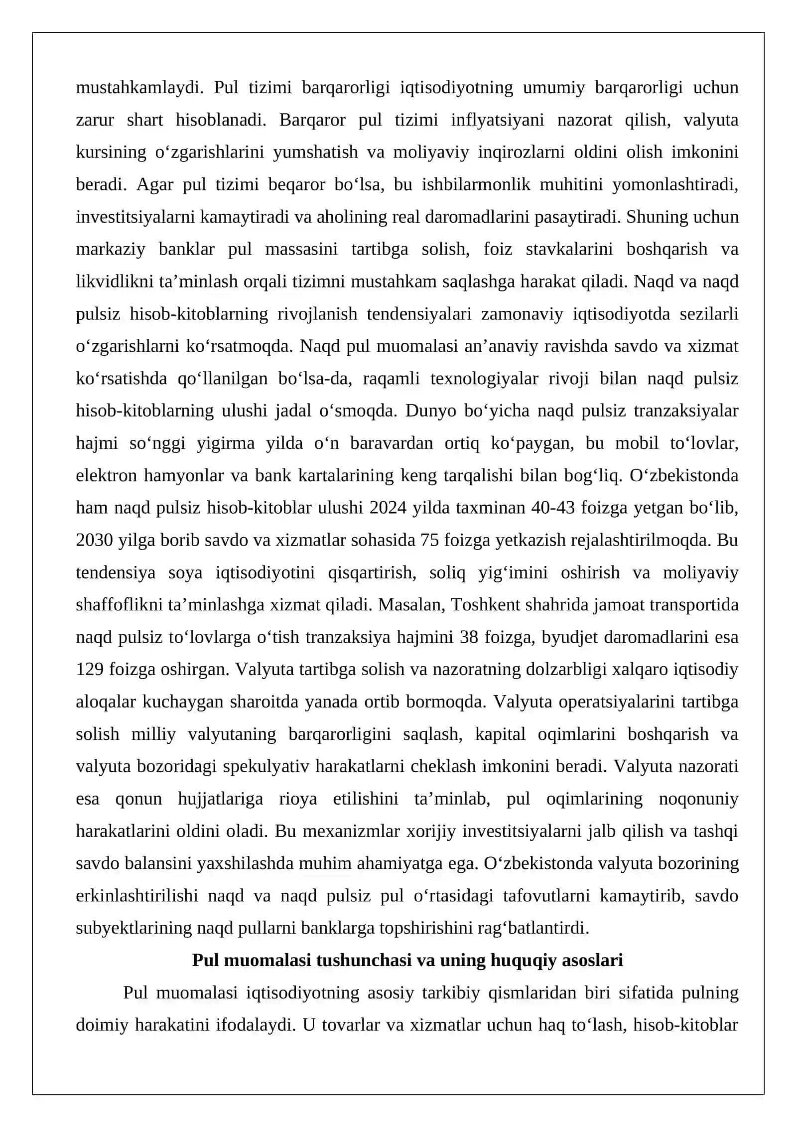 Pul muomalasi: naqd pul muomalasi, naqd pulsiz pul muomalasi. Valyutani tartibga solish, valyuta nazorati 2