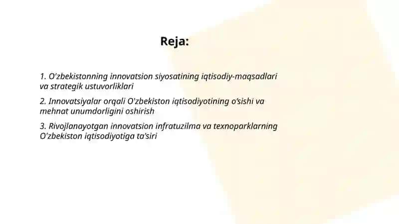 O'zbekistonning innovatsion siyosatining iqtisodiy asoslari 2