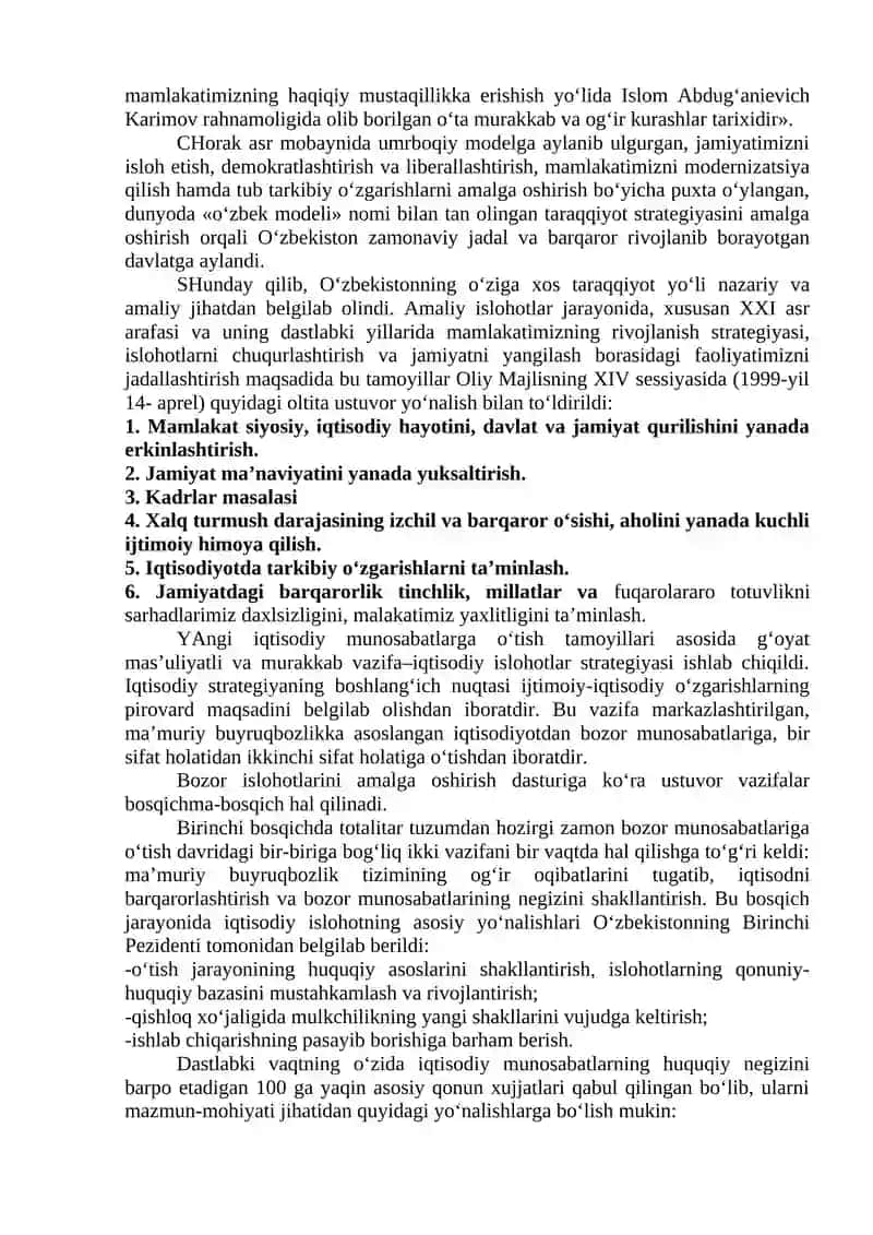 O‘ZBEKISTONNING O‘ZIGA XOS ISTIQLOL VA TARAQQIYOT YO‘LI 2