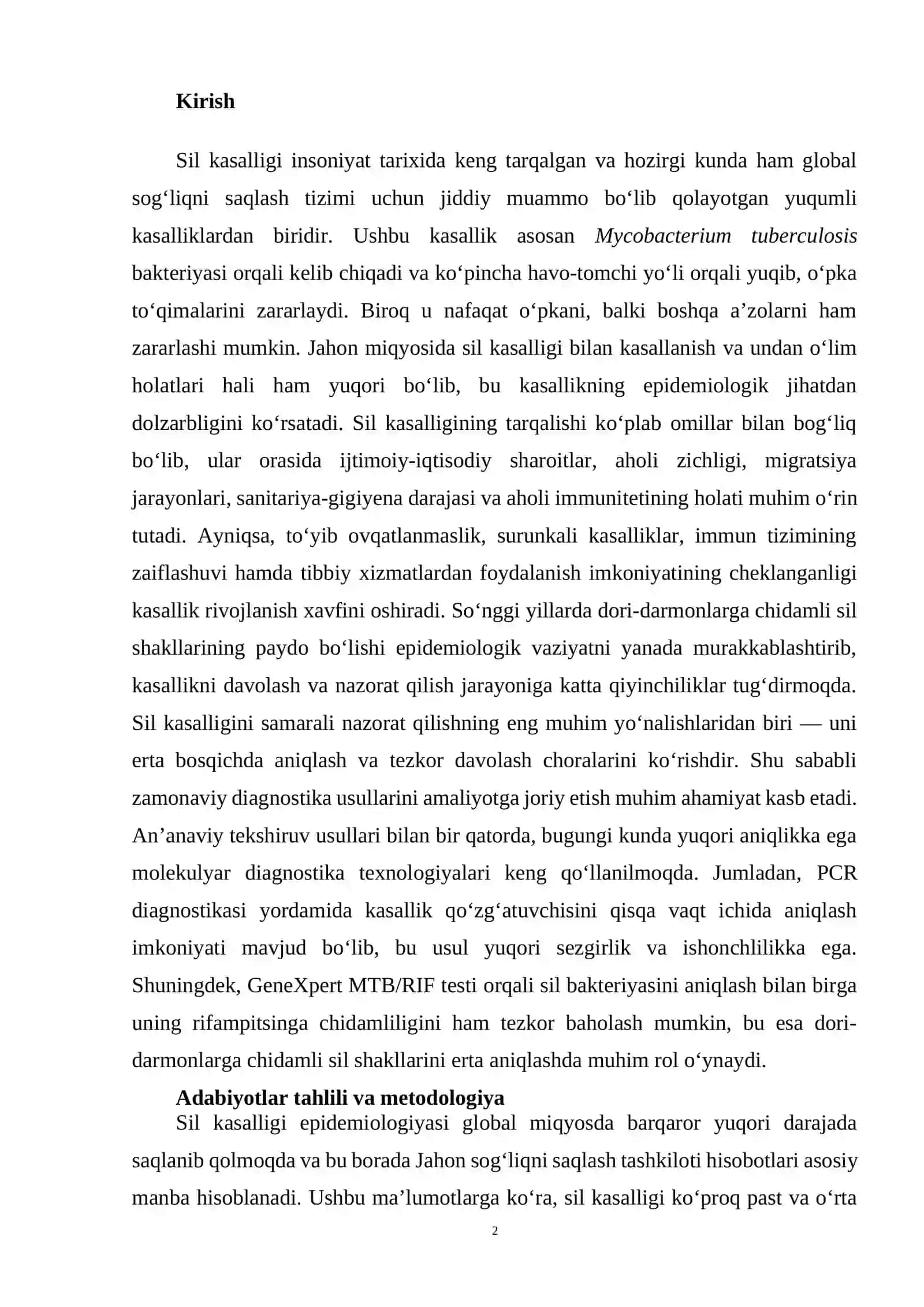 Sil kasalligi epidemiologiyasi va tashxis qoʻyish 2