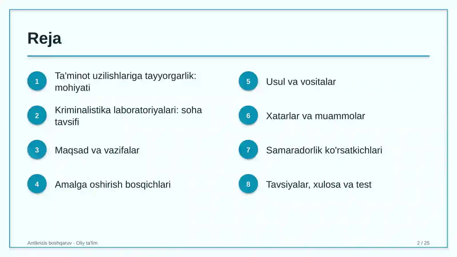 Kriminalistika laboratoriyalarida ta'minot uzilishlariga tayyorgarlikni ta'minlash 2