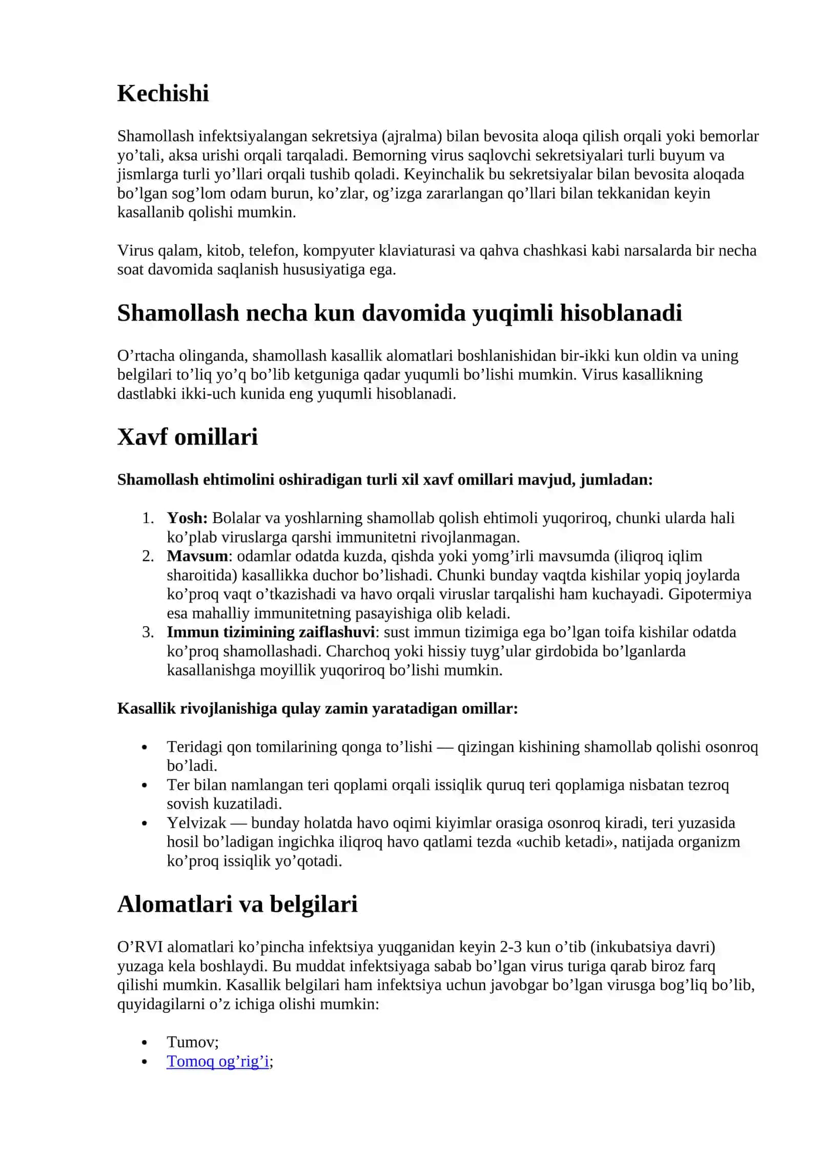 Shamollash (O’RVI) 2