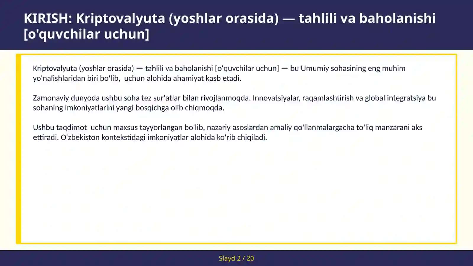 Kriptovalyuta (Yoshlar Orasida) - Tahlili va Baholanishi [O'quvchilar Uchun] 2