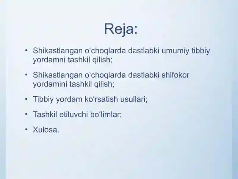 Shikastlangan oʻchoqlarda tibbiy yordam tashkil qilish 2